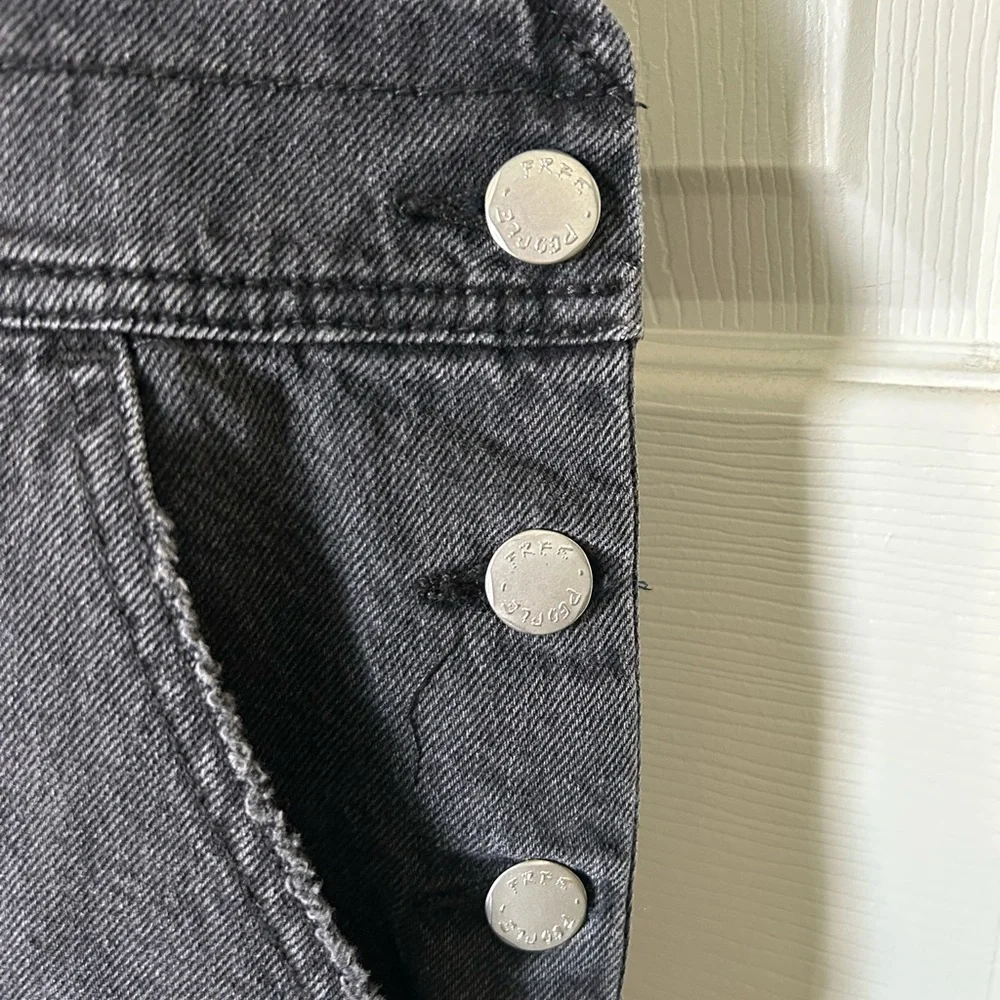 Free People Black Denim Distressed Hem Overall Mini Dress | Size 12 - Picture 5 of 10